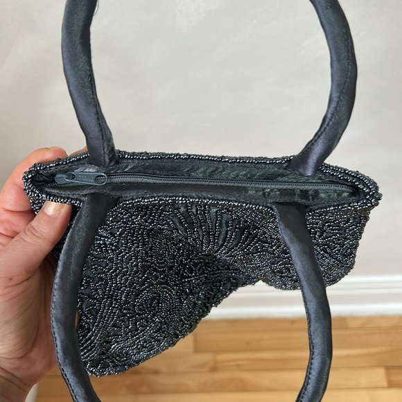 Beaded embroidered purse clutch bag, navy blue party accessory wedding event - Picture 2 of 5